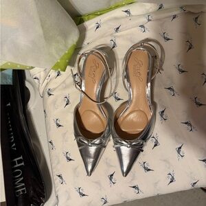 Jewel Badgley Mischka Silver Heels with D'Orsay Design